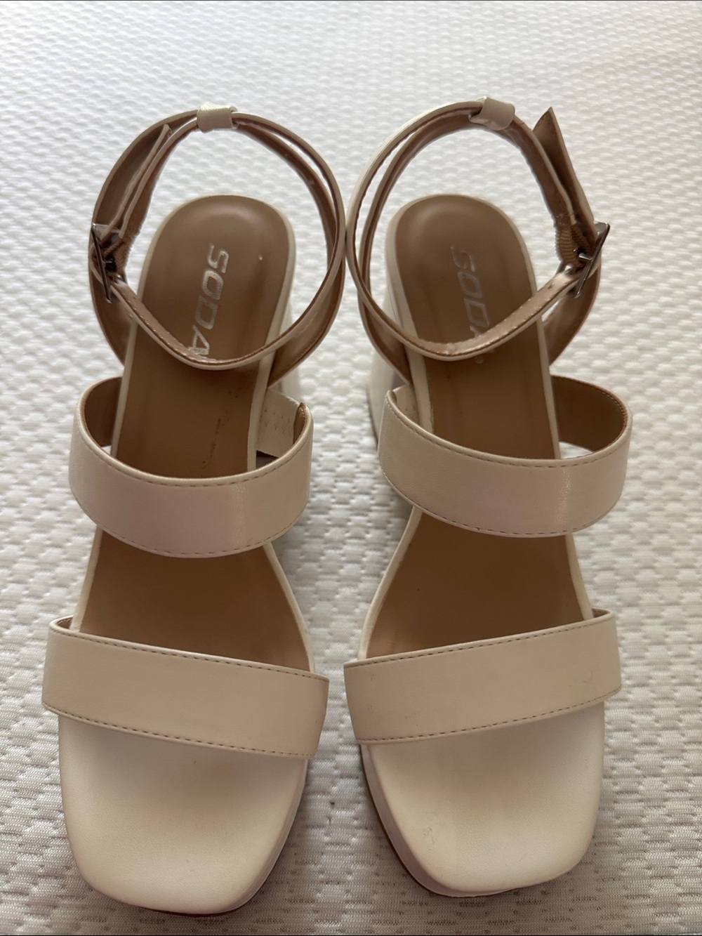 Soda Women's Tan-Cream Double Strap Ankle Sandals